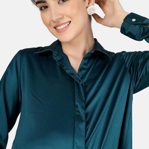 Green Satin Maternity Shirt Dress