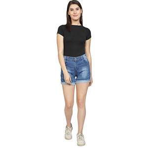 Club A9 Women's Dark Blue Denim Shorts | Regular Fit | Stretchable